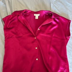 Rachel Zoe Hot Pink Satin Button-Down Cap Sleeve Top